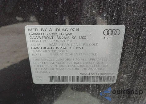2015 Audi Q5 2.0T Premium из США, поврежденный, VIN WA1LFAFP0FA024818